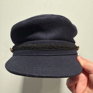 Bonpoint Navy Wool Sailor Cap with Braided Trim
